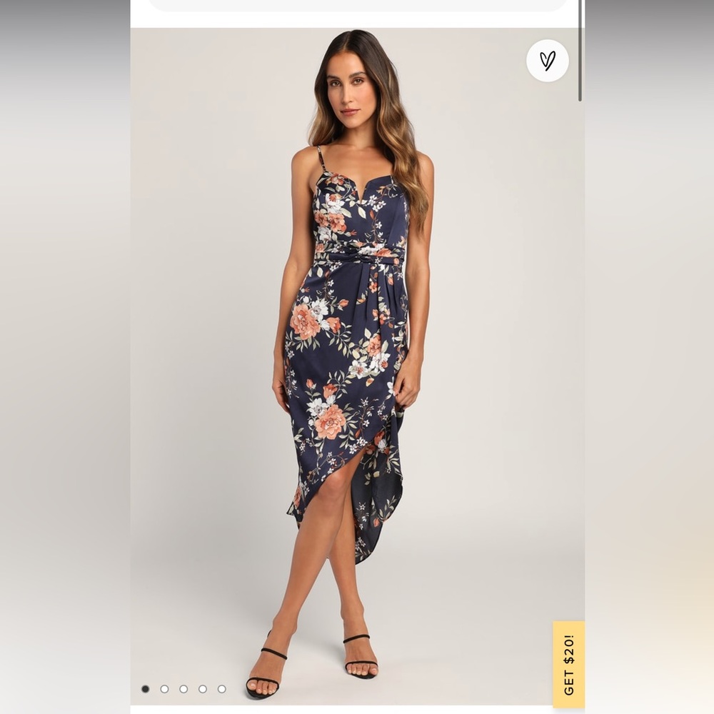 My Favorite Day Navy Blue Floral Print Tulip Skirt Midi Dress